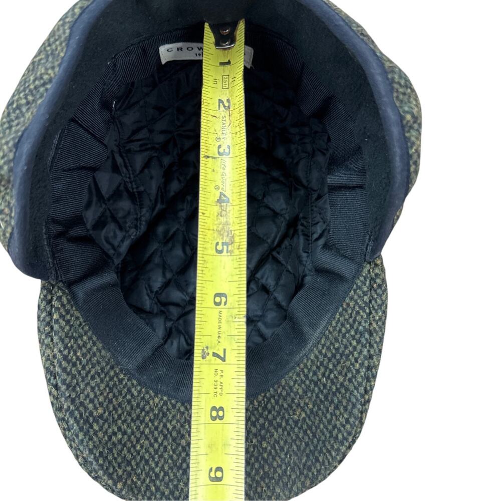 Crowncap Mens Wool Tweed Flat Cap Ivy Driving Hat Ear Flaps Green Vintage - Picture 11 of 14